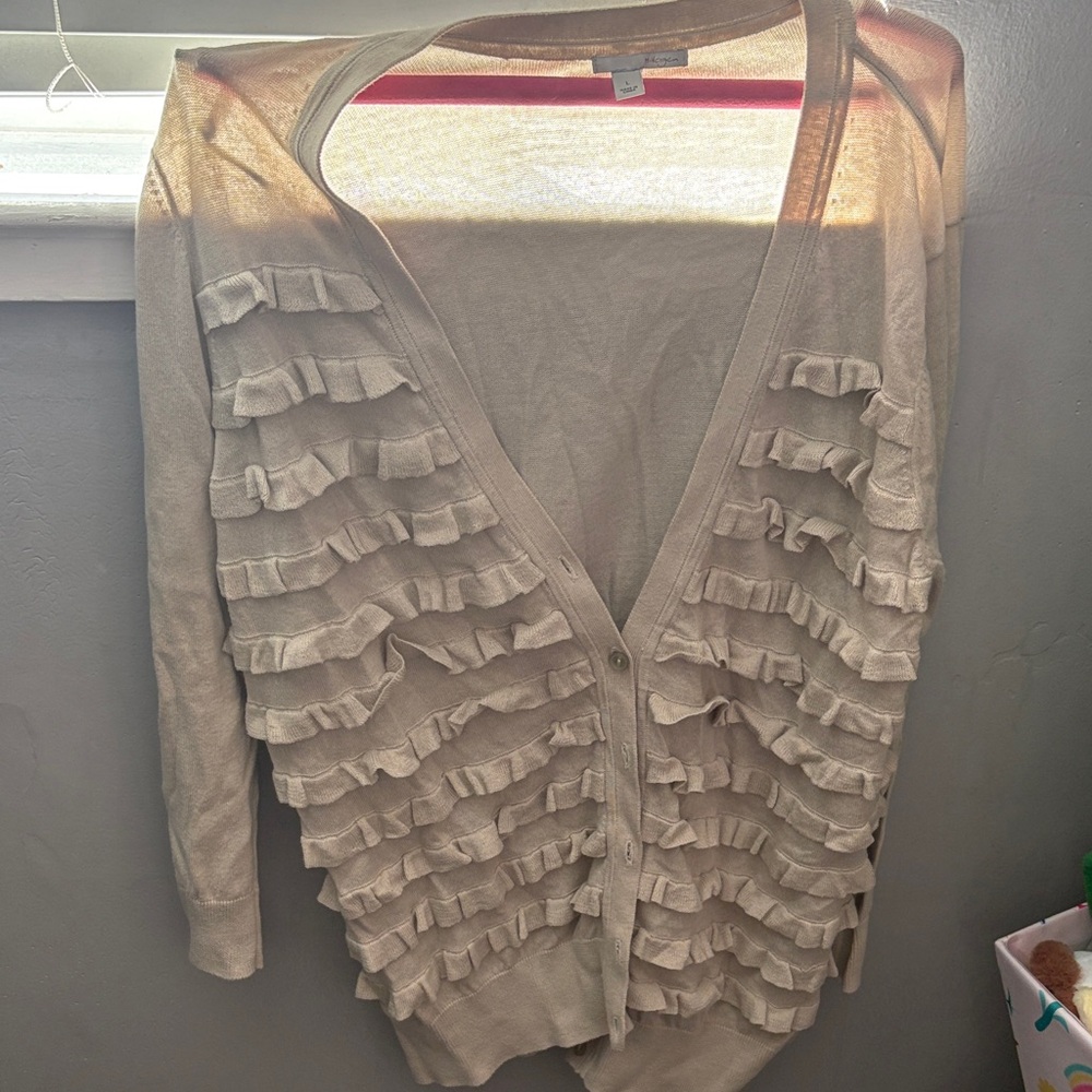Halogen Beige Ruffle Cardigan - Picture 1 of 2
